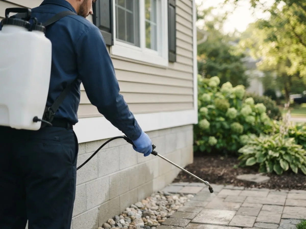 Pest control technician inspecting a home in Hammon, OK